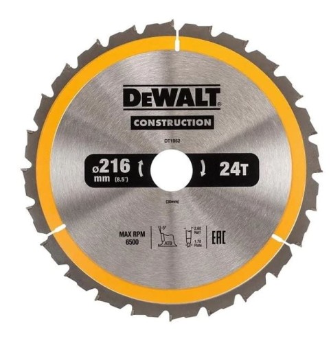 DT1952 DEWALT PIŁA TARCZOWA 216/30MM 24 ZĘBY