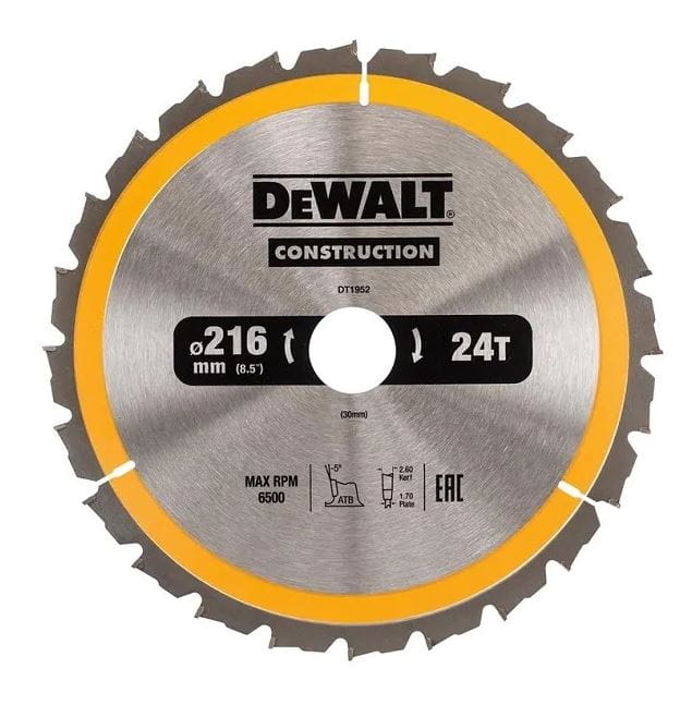 DT1952 DEWALT PIŁA TARCZOWA 216/30MM 24 ZĘBY