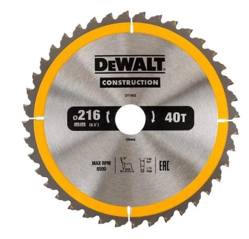 DT1953-QZ DEWALT PIŁA TARCZOWA 216/30MM 40 ZĘBÓW