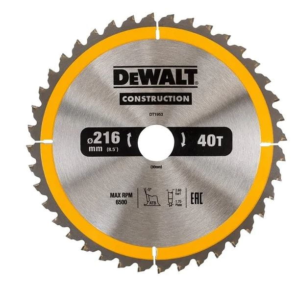 DT1953-QZ DEWALT PIŁA TARCZOWA 216/30MM 40 ZĘBÓW