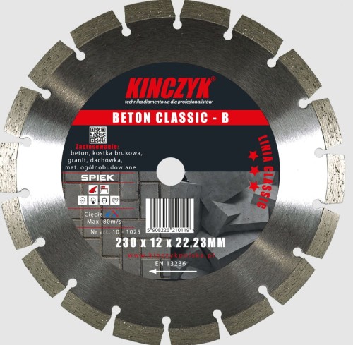 KIN10-1034 KINCZYK TARCZA DIAMENTOWA BETON CLASSIC-B 300X15X25,4/20