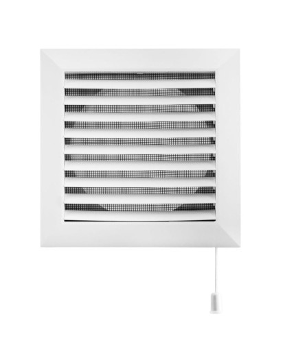 Kratka Wentylacyjna 175X175 mm Z Siatką, Regulowaną Żaluzją I Kołnierzem Okrągłym Fi 125 mm, Biała