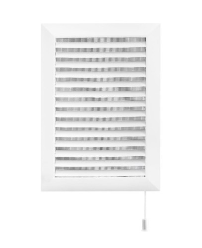 Kratka Wentylacyjna 175X245 mm Z Siatką, Regulowaną Żaluzją I Kołnierzem Prostokątnym 130X207 mm, Biała