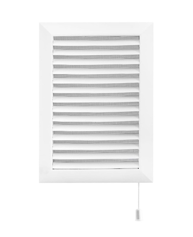 s6.371rel127rk KRATKA WENTYLACYJNA 175X245 MM Z SIATKĄ, REGULOWANĄ ŻALUZJĄ I KOŁNIERZEM PROSTOKĄTNYM 130X207 MM, BIAŁA