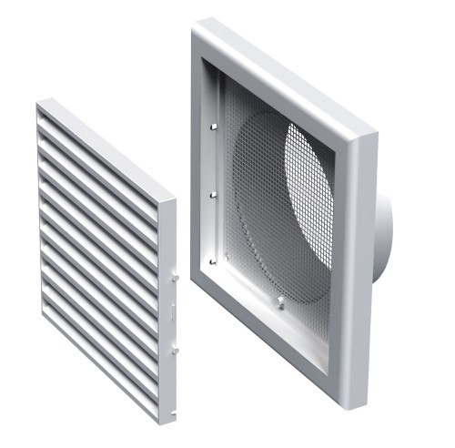 Kratka Wentylacyjna 188X188 mm Z Siatką I Kołnierzem Fi 125 mm, Biała