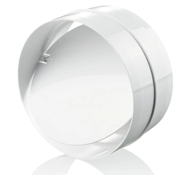 KO125-22 ŁĄCZNIK KANAŁÓW OKRĄGŁYCH FI 125 MM Z ZAWOREM ZWROTNYM, BIAŁY