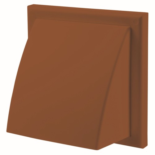 Wylot Ścienny 154X154 mm Z Zaworem Zwrotnym, Okapem I Kołnierzem Fi 100 mm, Brązowy