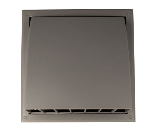 MW102AZPKSZ WYLOT ŚCIENNY 154X154 MM Z ZAWOREM ZWROTNYM, OKAPEM I KOŁNIERZEM FI 100 MM, SZARY