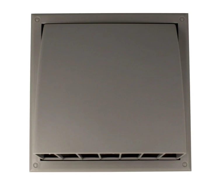 MW102AZPKSZ WYLOT ŚCIENNY 154X154 MM Z ZAWOREM ZWROTNYM, OKAPEM I KOŁNIERZEM FI 100 MM, SZARY