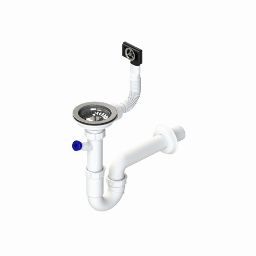 Syfon Do Zlewu Fi 90mm Rurowy, 1-Komora, Metaowe Sitko, Wyjście: Pralka/Zmywarka, Przelew: Okrągły/Prostokątny Tycner