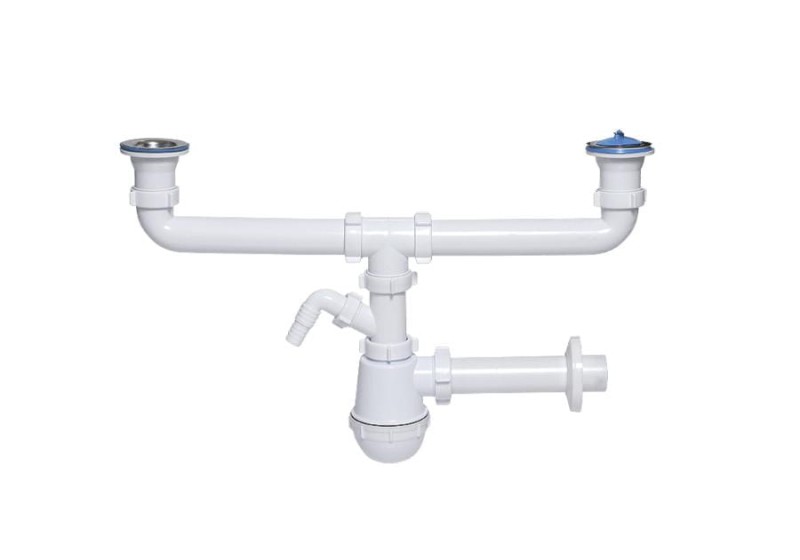 2979615 SYFON ZLEWOZMYWAKOWY PODWÓJNY Z METALOWYM SITKIEM I WYJŚCIEM NA PRALKĘ/ZMYWARKĘ PSB TYCNER