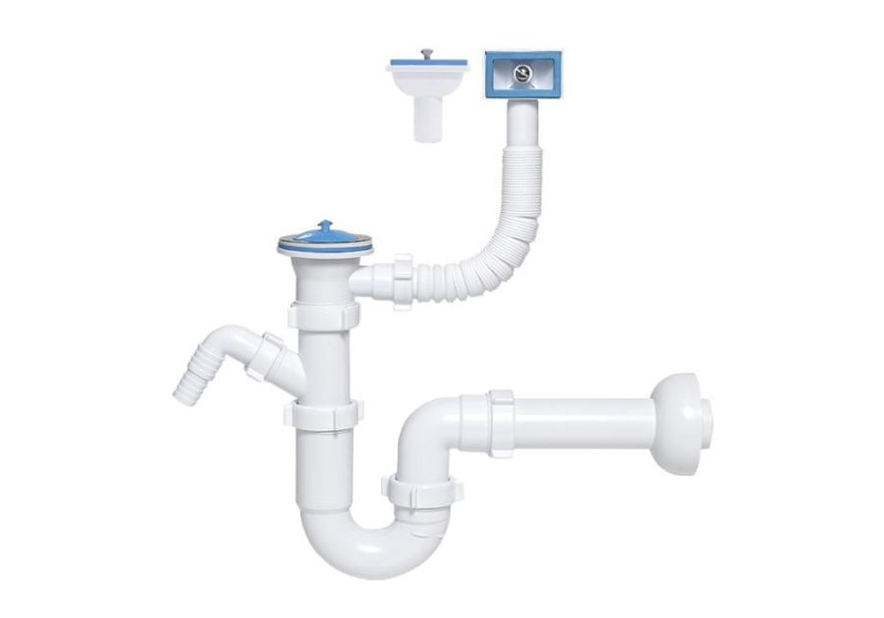 2979537 SYFON ZLEWOZMYWAKOWY FI 50MM RUROWY POJEDYNCZY Z METALOWYM SITKIEM, Z WYJŚCIEM DO PRALKI/ZMYWARKI I PRZELEWEM PROSTOKĄTNYM WERTYKALNYM/HORYZONTALNYM TYCNER