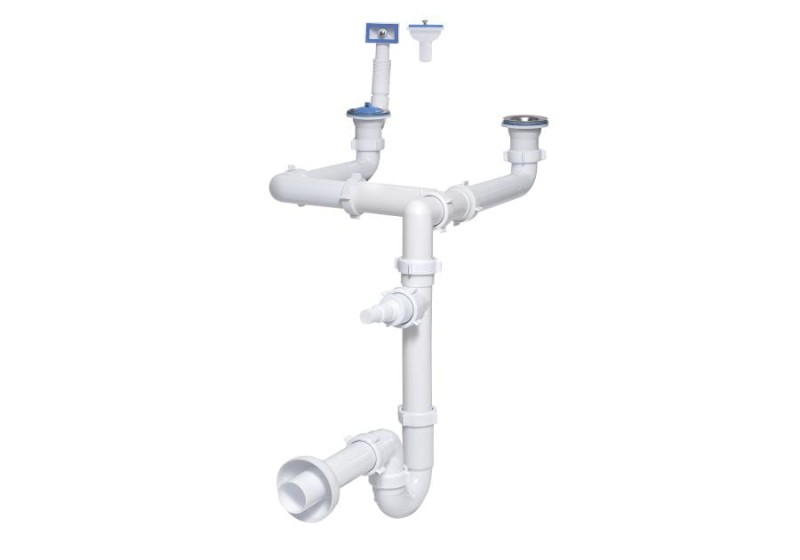 s6.1881313 SYFON ZLEWOZMYWAKOWY FI 50MM RUROWY PODWÓJNY Z METALOWYM SITKIEM, Z WYJŚCIEM DO PRALKI/ZMYWARKI I PRZELEWEM PROSTOKĄTNYM WERTYKALNYM/HORYZONTALNYM, OSZCZEDZAJĄCY PRZESTRZEŃ TYCNER