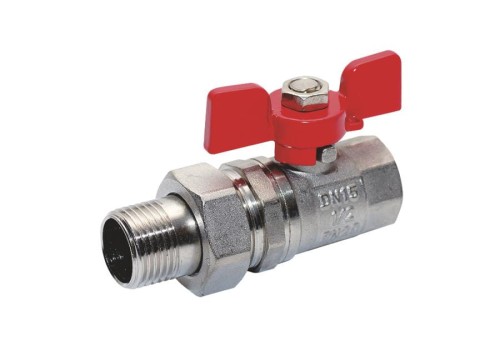 Zawór Kulowy Wodny 1/2", Z Półśrubunkiem, Uchwyt Motylkowy Tycner