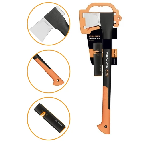 Siekiera Rozłupująca Fiskars X17-M  + Ostrzałka Xsharp