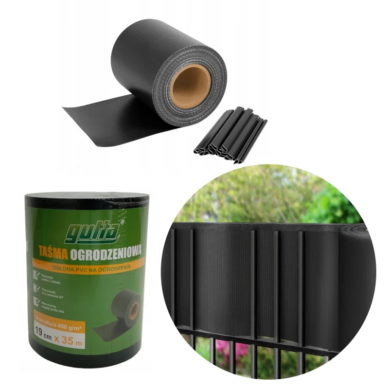 Taśma Ogrodzeniowa Antracyt Gutta 19cm X 35M Pvc 450G:M2 + 20 Klipsów.webp