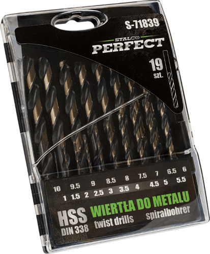 Wiertła Do Metalu Komplet HSS 19 Elementów Stalco Perfect S-71839