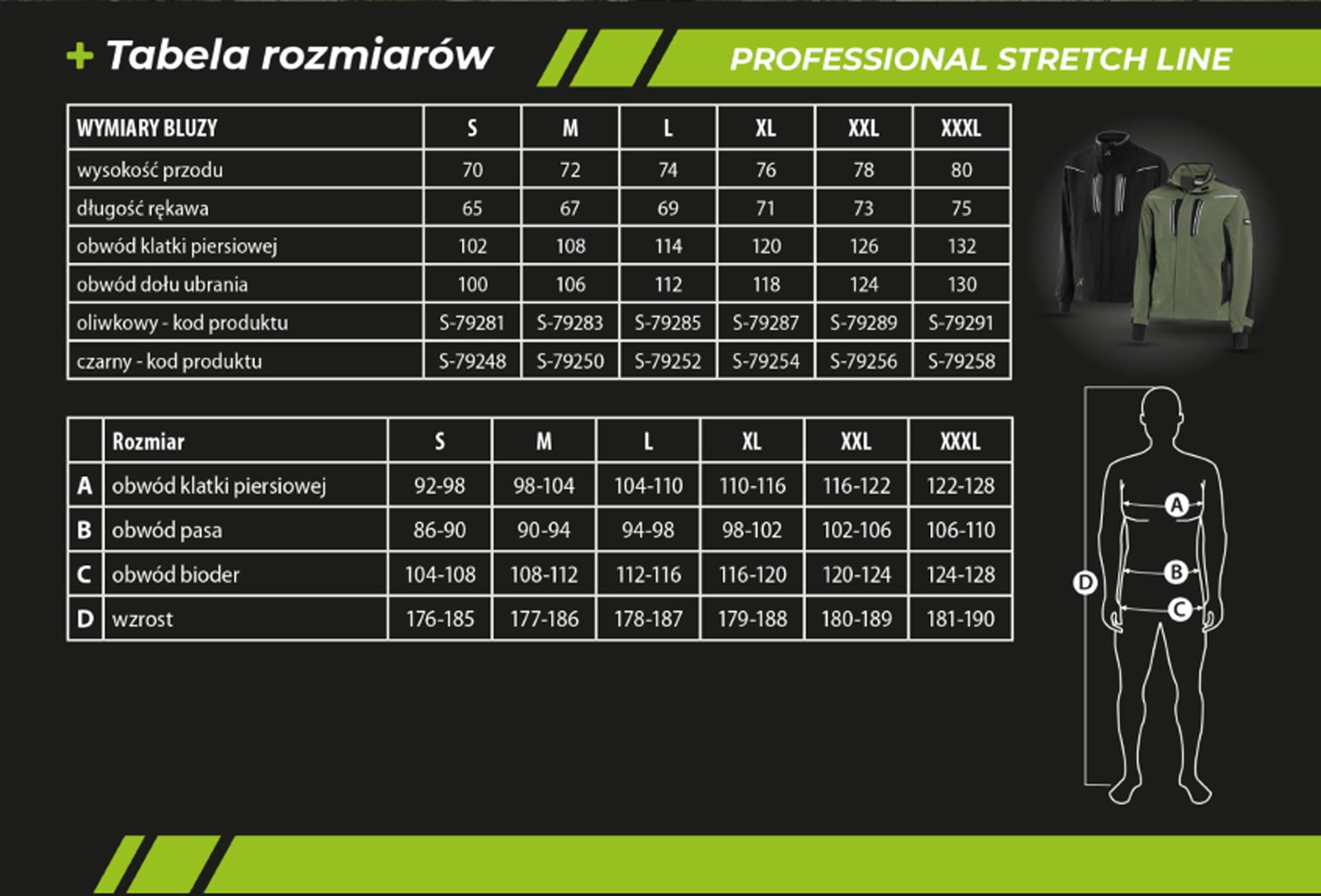 Rozmiarówka Bluzy Roboczej Stalco Stretch Line